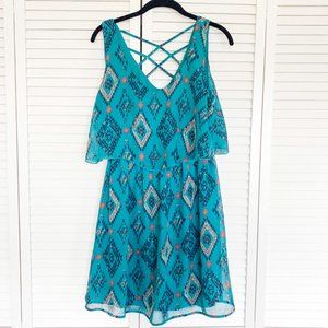 Speechless Blue Sleeveless Aztec Design Dress, Large